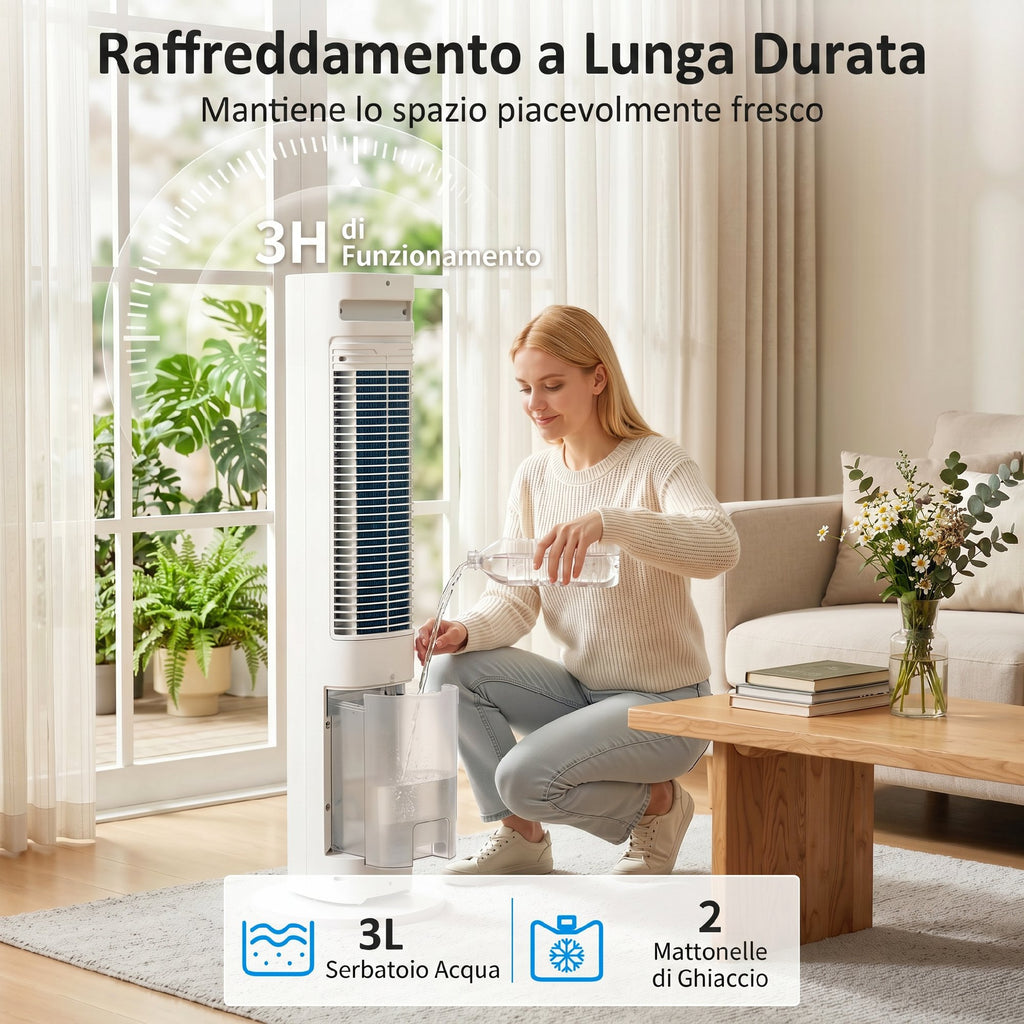 Evaporative Air Cooler, 3L Tank, 48° Oscillation, 3 Speeds and Modes, White
