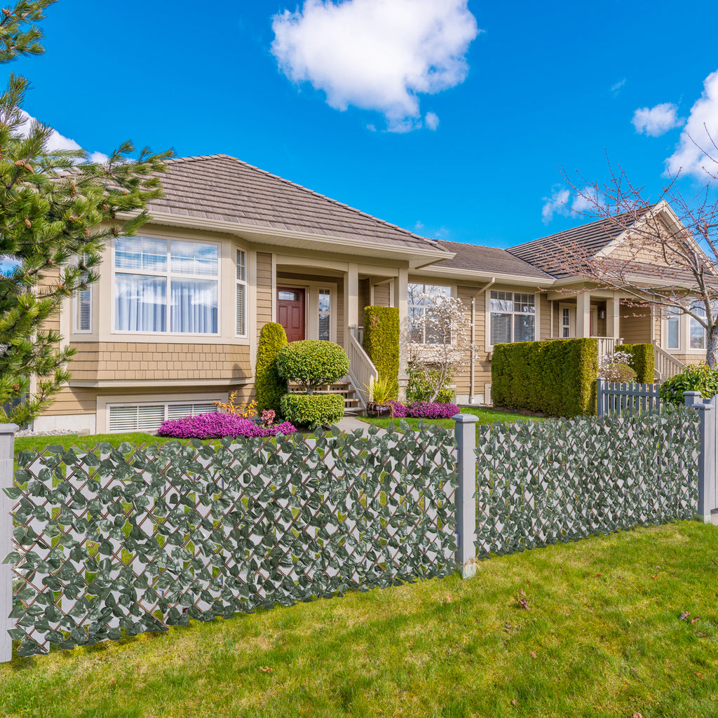 8-Piece Extendable Green Hedge for Outdoors, Made of Wood and Polyester, 200x100cm