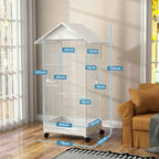 PawHut Wheeled Bird Aviary with Removable Tray, Perches and Feeders, Steel, 79x65x155 cm, White