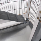 Wooden Rabbit Hutch with Wheels, Removable Trays and House with Ramp, 110x50x88 cm, Grey and White