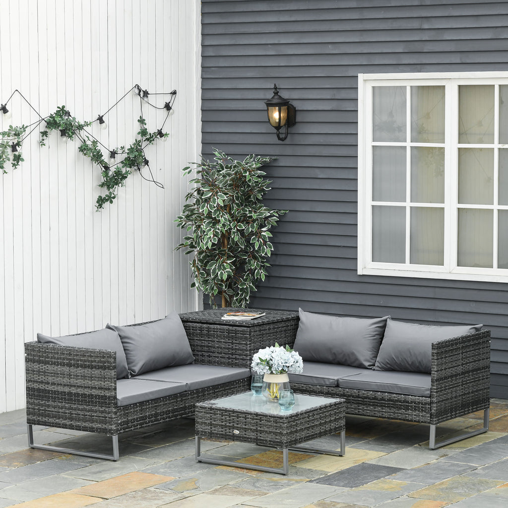 4 -piece garden outsunny set with 2 2 seater sofas, coffee table and high table, in steel and rattan - Borgè