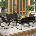 Garden Set with 2 2-Seater Sofas, 2 Armchairs and a Glass Top Coffee Table, Black