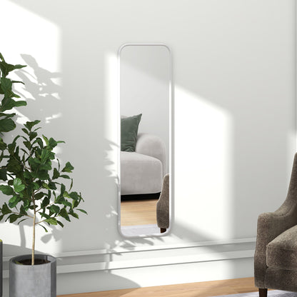 Vertical Wall or Floor Mirror with Rounded Edges, in MDF and Glass, 120x35 cm, White