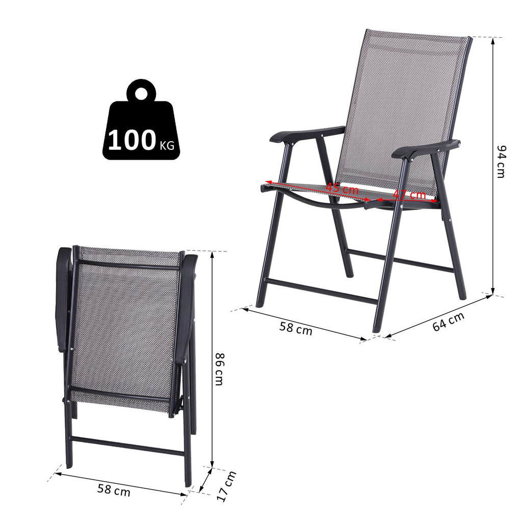 Set of 2 Folding Outdoor Chairs in Steel and Textilene for Garden, Veranda, Terrace, Grey, 58 x 64 x 94cm