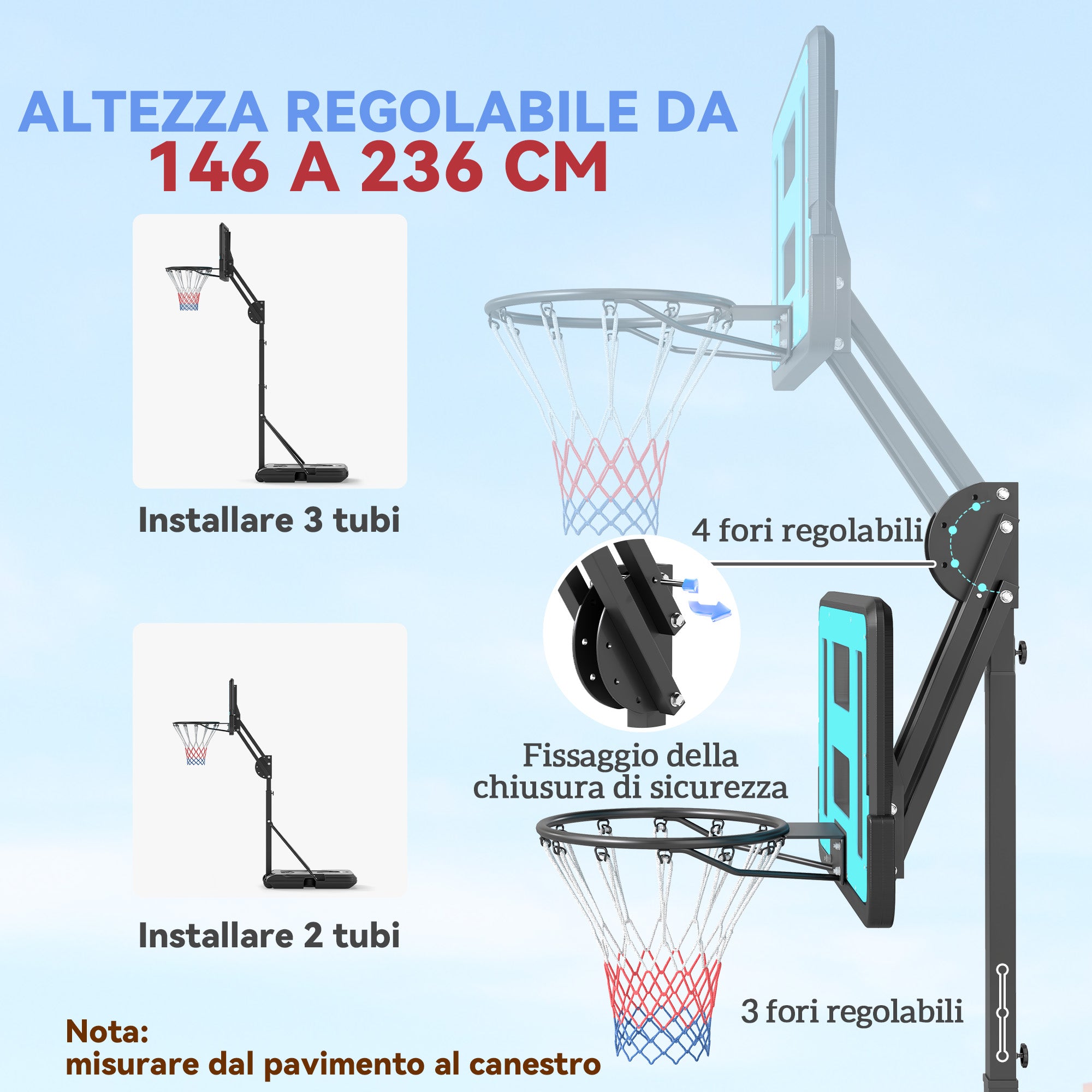 SPORTNOW Adjustable Outdoor Basketball Hoop 146-236cm with Wheels and Fillable Base, Black