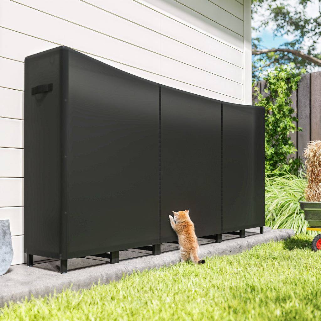 Outdoor Metal Firewood Shed with Waterproof Cover, 0.8m³ Capacity, Adjustable Frame, 235x31x116cm, Black