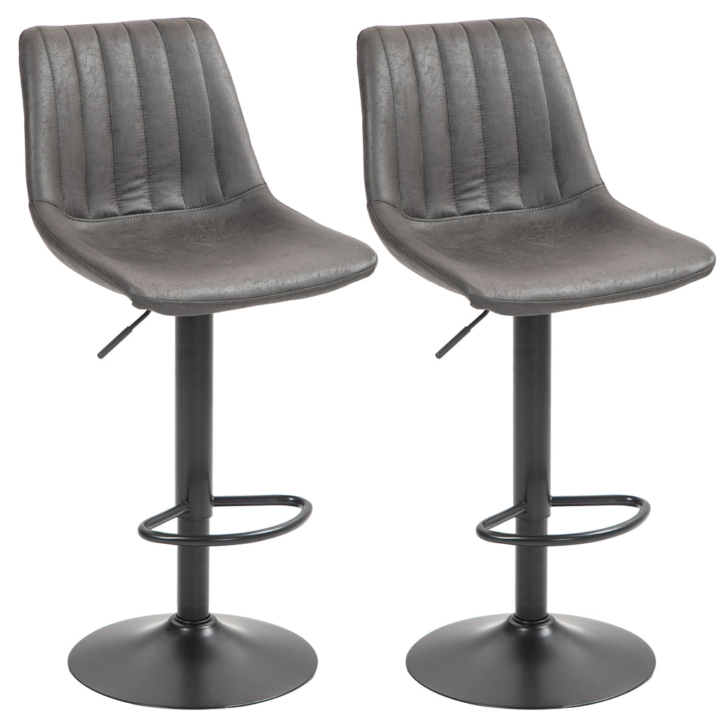 HOMCOM Set of 2 Modern Bar Stools with Backrest, Footrest and Adjustable Height, Grey