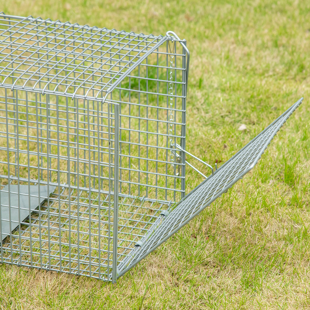 Foldable Steel Trap Cage for Live Animals, 81x26x34.5cm, Silver