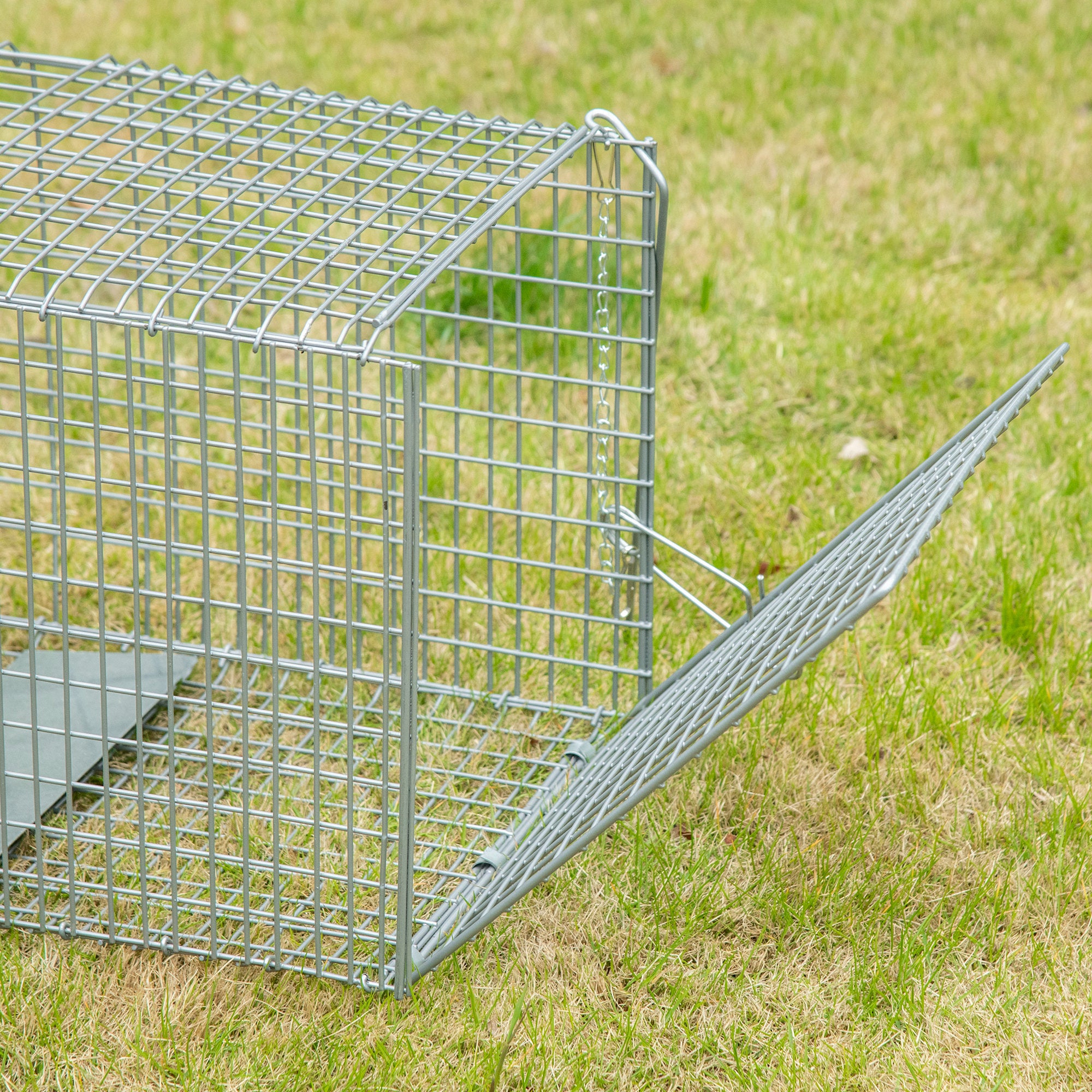 Foldable Steel Trap Cage for Live Animals, 81x26x34.5cm, Silver