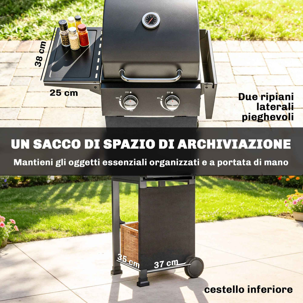 Outsunny 2-Burner Portable Propane Gas Grill with Thermometer, Black