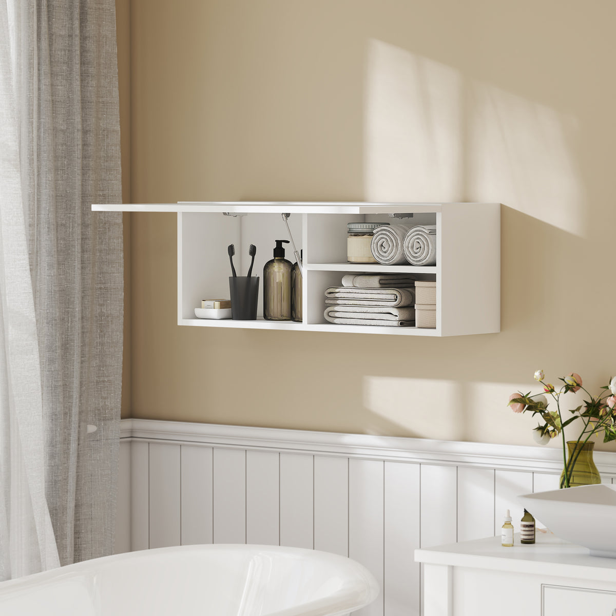 HOMCOM Bathroom Cabinet with Drop-Door and Shelves, 80x25x30 cm, White