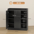 Shoe Rack with 4 Open Shelves, Multipurpose Shoe Cabinet with 2 Doors and Adjustable Shelves, Space-Saving Shoe Storage for 12 Pairs, 83x30x90 cm, Black