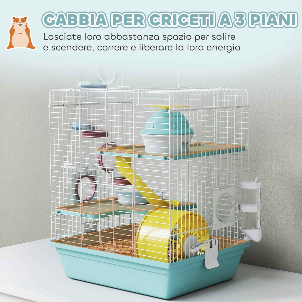 PawHut 3-Tier 12-Tube Hamster Cage with House, Ramp, and Accessories, Metal and Plastic, 34.5x27.5x41 cm, Grey