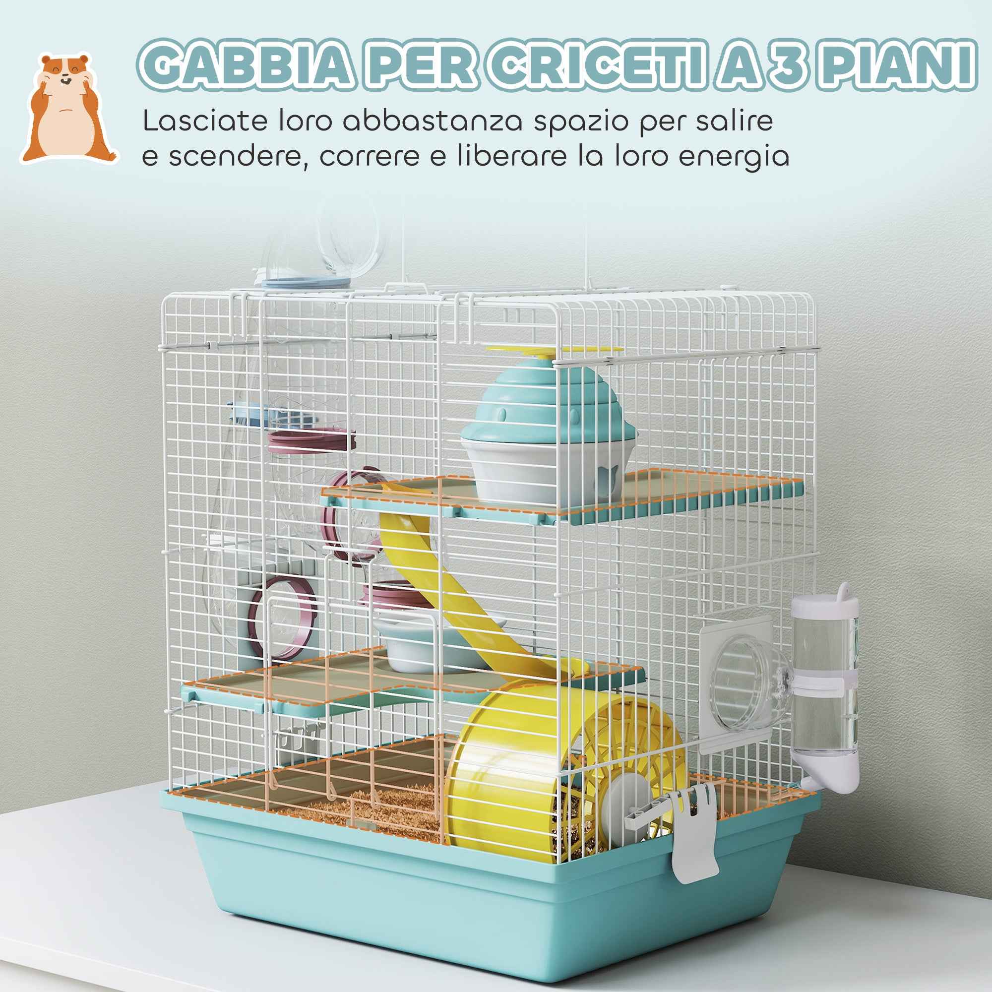 PawHut 3-Tier 12-Tube Hamster Cage with House, Ramp, and Accessories, Metal and Plastic, 34.5x27.5x41 cm, Grey