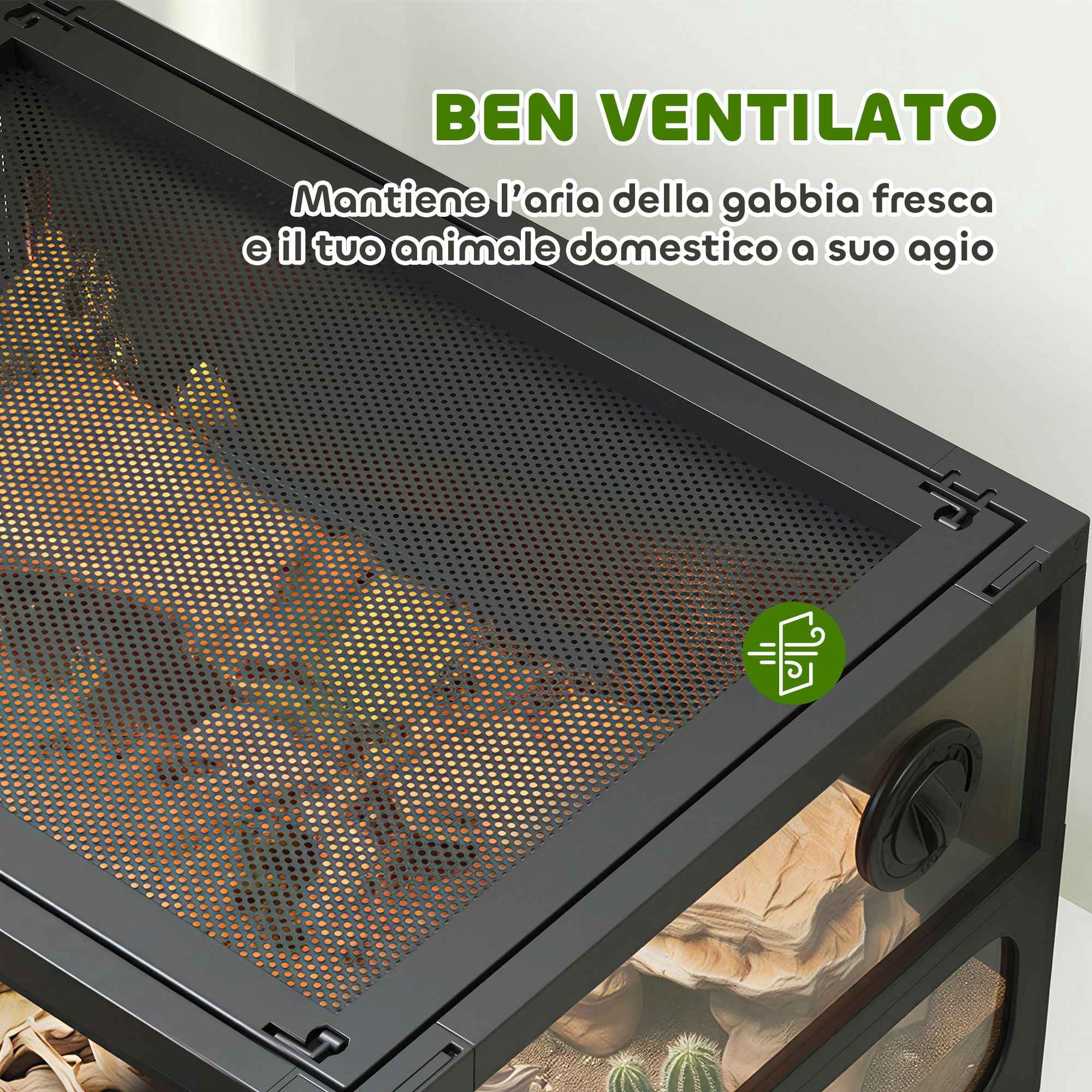 PawHut Raised and Foldable Reptile House with Tempered Glass and Plastic Lid and Walls, 60x45x32 cm, Black