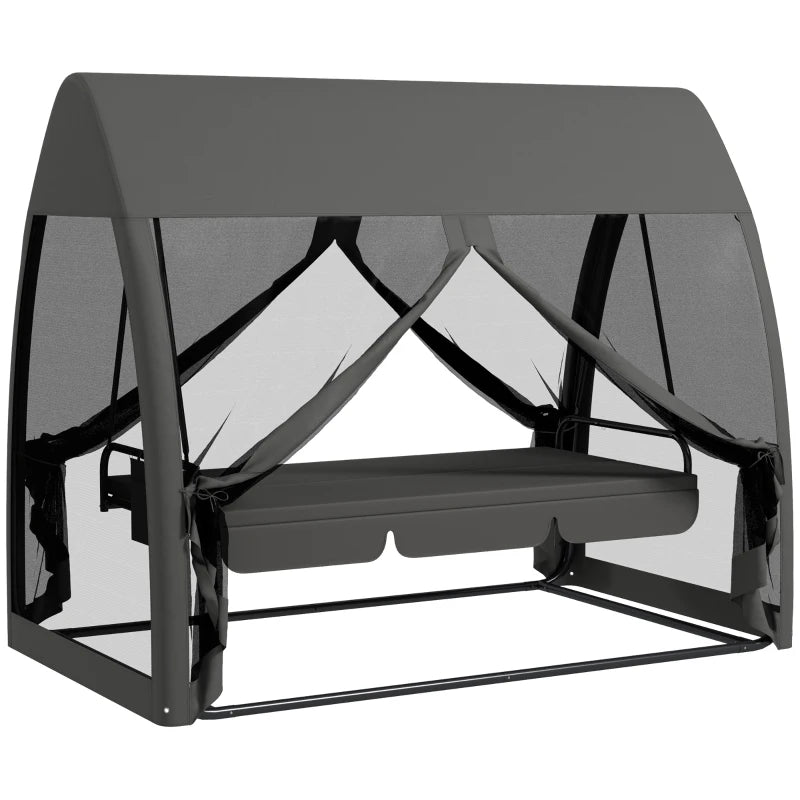 2-in-1 Garden Swing Convertible to a Bed with Cushions and Mosquito Net, 240x140x197 cm, Grey