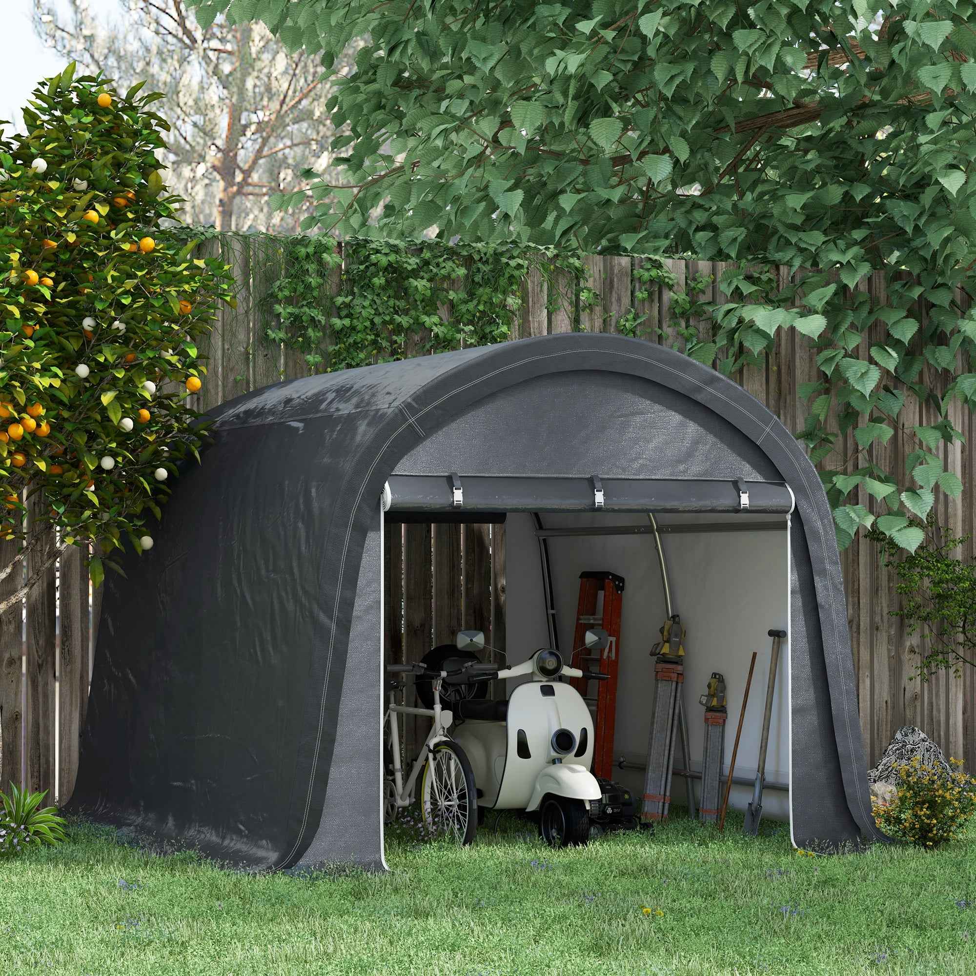 Outsunny Garden Tent for Motorcycles, Bicycles and Tools with 2 Zip Entrances, Made of Steel and PE, 300x300x235 cm, Grey