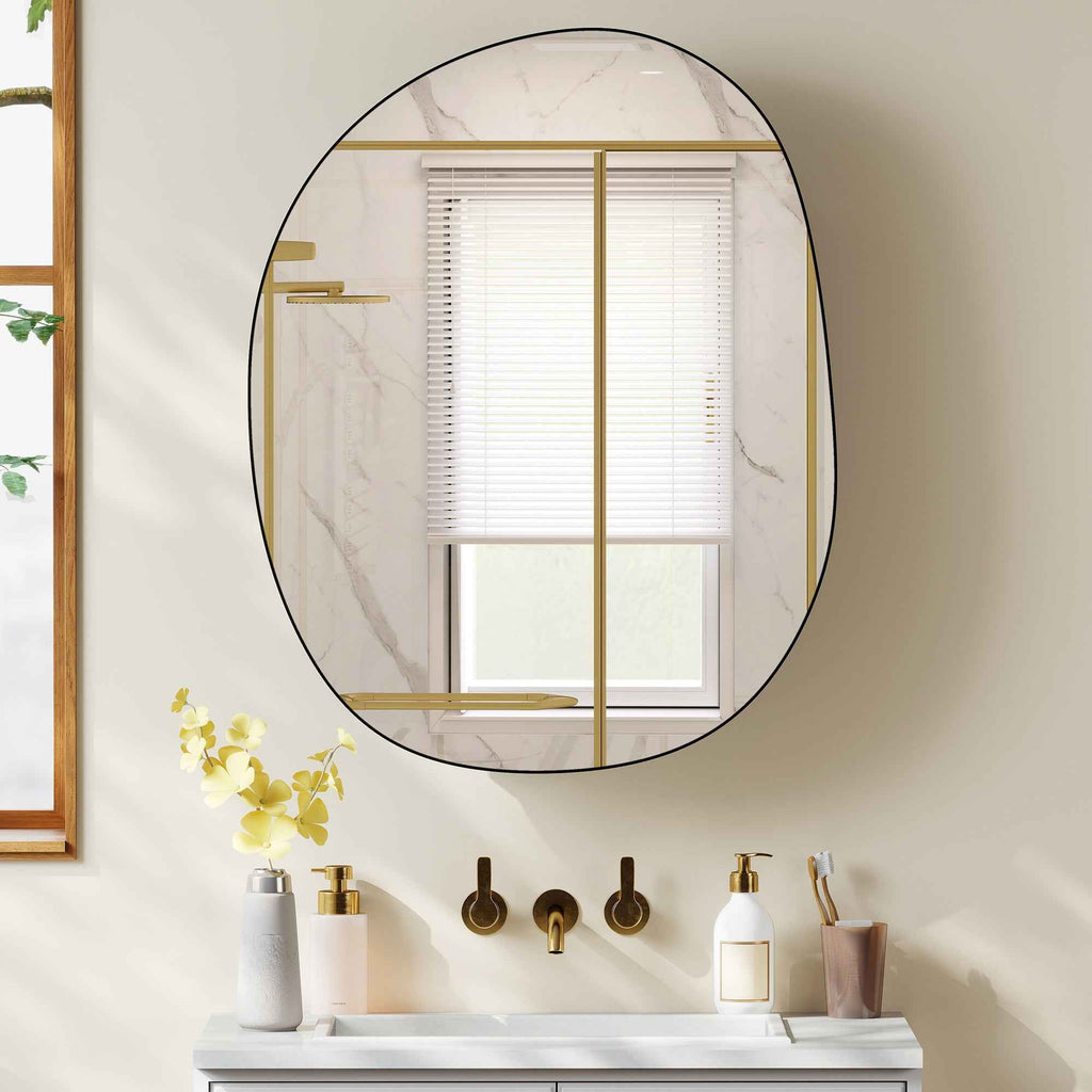 Bathroom Mirror Cabinet with 3 Internal Shelves, in Aluminum and Metal, 61x12x79 cm, Black