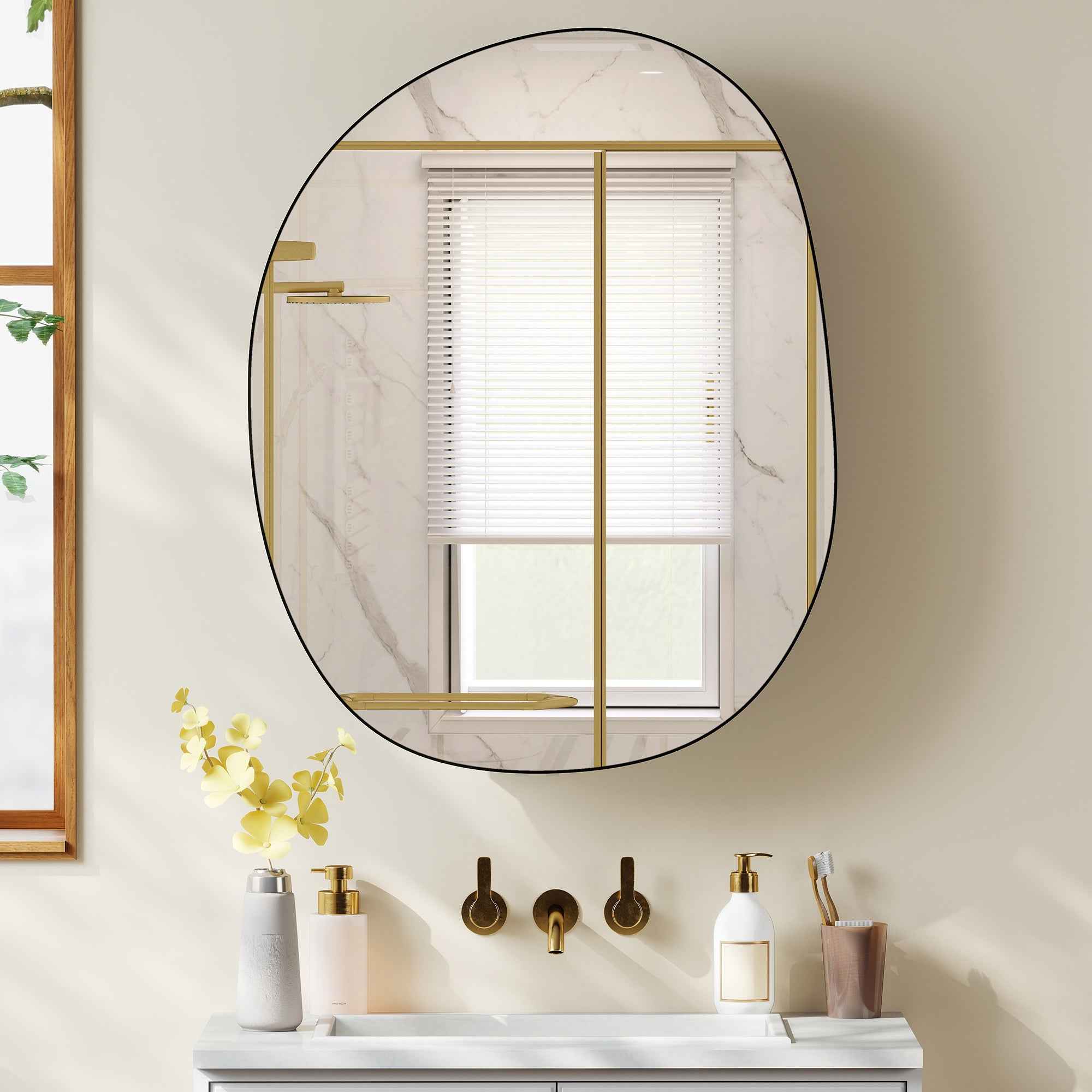 Bathroom Mirror Cabinet with 3 Internal Shelves, in Aluminum and Metal, 61x12x79 cm, Black