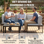 Outsunny 3-Piece Garden Set with 4-Seater Corner Sofa and Slatted Coffee Table, in Metal and Grey Polyester