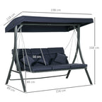 3 Seater Garden Swing with Cushions, Chaise Longue Seat and Canopy, 198x118x168 cm, Dark Blue