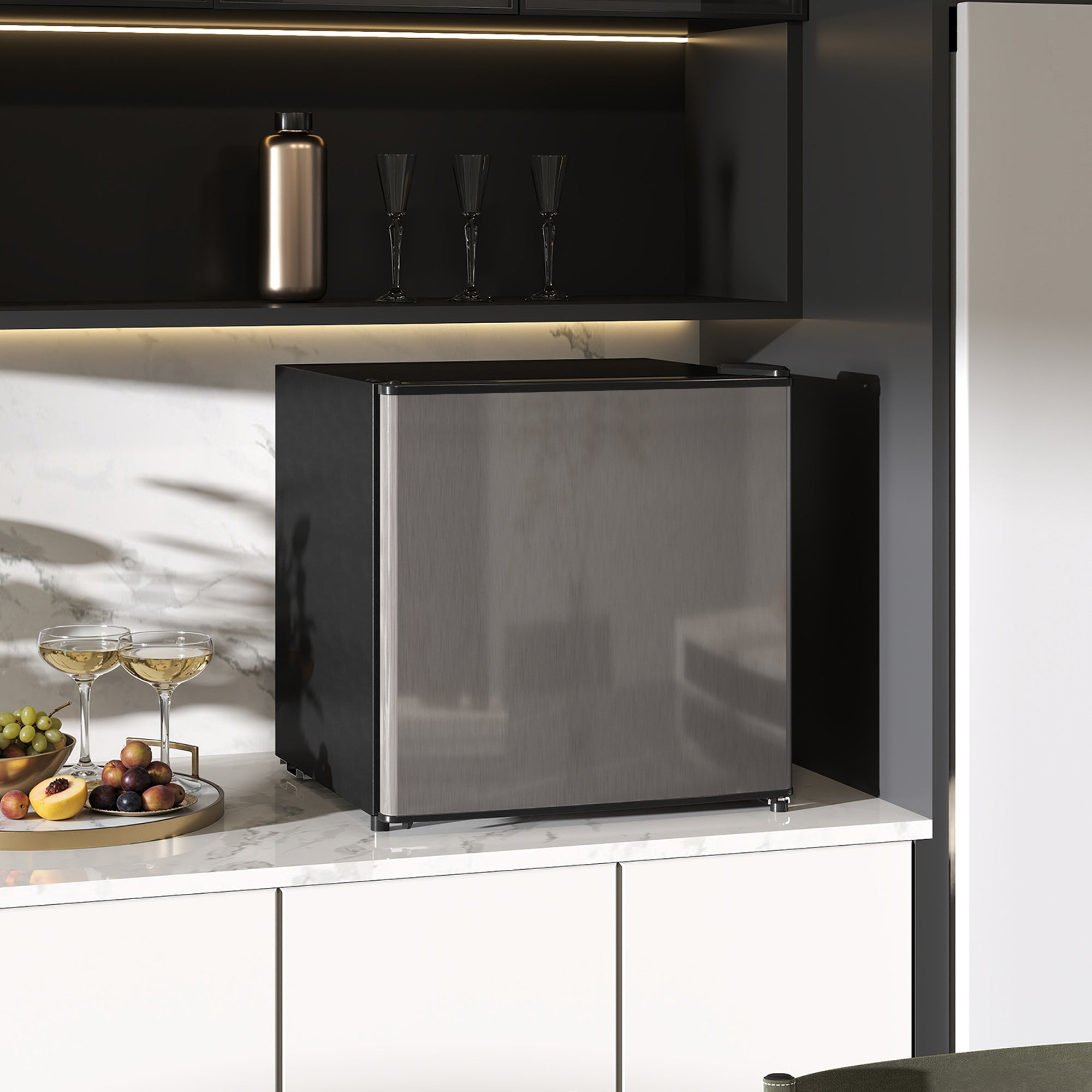 46L Mini Refrigerator with Ice Cube Tray, Reversible Door, Adjustable Temperature, Silver