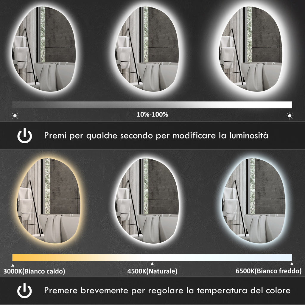LED Illuminated Bathroom Mirror with Adjustable Color and Temperature, Tempered Glass, 70x5x50 cm, Silver