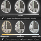 LED Illuminated Bathroom Mirror with Adjustable Color and Temperature, Tempered Glass, 70x5x50 cm, Silver