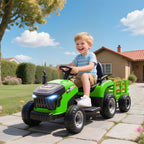 Electric Tractor for Children with Detachable Trailer and Remote Control, Made of Plastic and Metal, 139x58x55 cm, Green