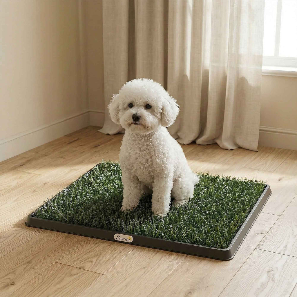 PawHut Dog Mat with Tray and Artificial Grass, 63 x 50.5 cm, Green
