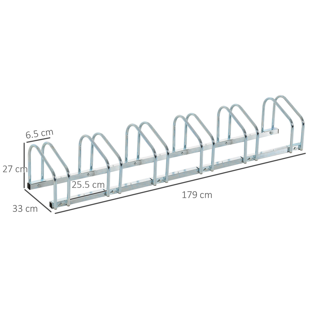 Steel Bike Rack Parking Stand for 6 Bikes, 179x33x27 cm, Silver