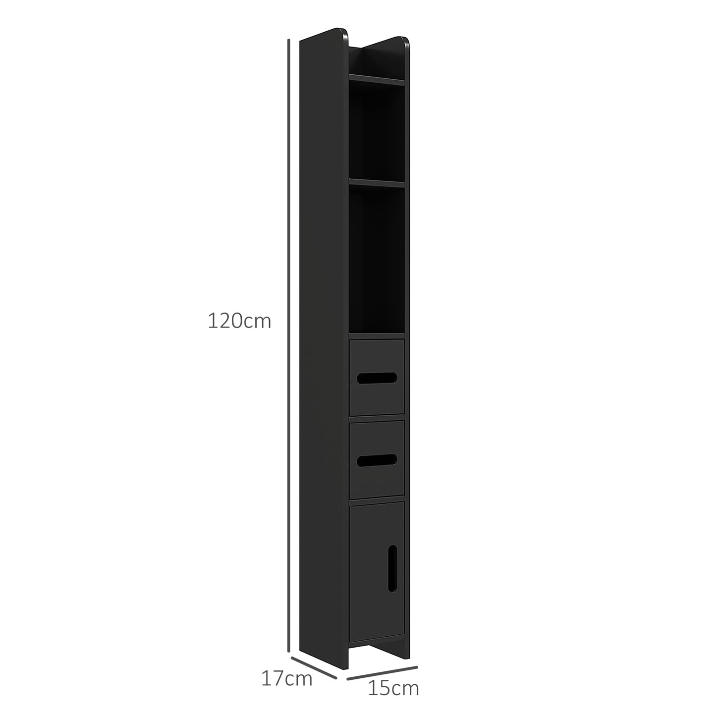 Bathroom Column with Shelves and Cabinets, Space-Saving Tall Wooden Cabinet 15x17x120cm, Black