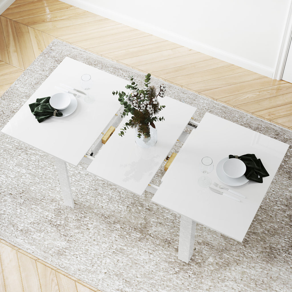 Extendable Dining Table for 4-6 People with Drop-Leaf Panels, Wooden, 120-160x80x78 cm, White