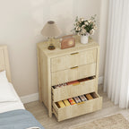 Chest of Drawers with 4 Grooved Drawers and Golden Handles, 70x38x93 cm, Natural Wood