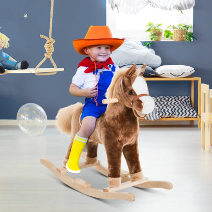 Wooden Rocking Horse Toy Ride-on Children Plush 74 × 33 × 62cm