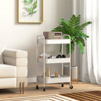 HOMCOM 3-Tier Kitchen Trolley with Handles and 4 Wheels, Steel, 45x30.6x79 cm, White - Borgè