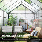 Outsunny Polycarbonate and Aluminum Greenhouse with Sliding Door, Air Vent and Gutter, 190x252x201 cm, Gray