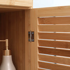 Tall Bamboo Bathroom Cabinet with 3 Open Shelves, a Drawer and a Cabinet, 32x30x163 cm, Wood color