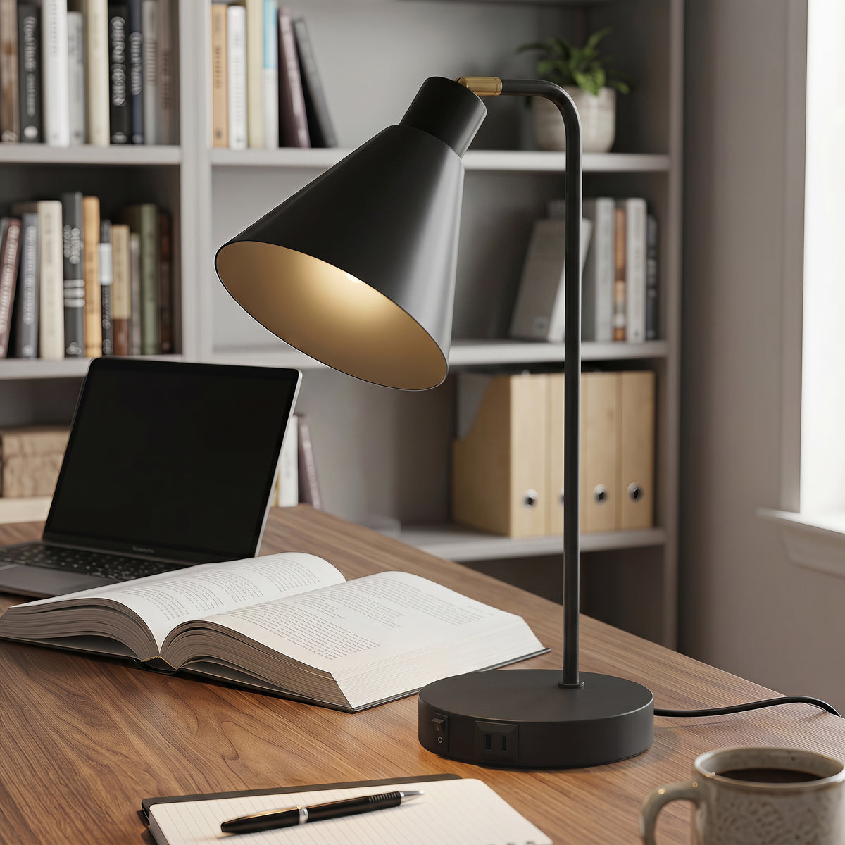 HOMCOM Set of 2 Modern Steel Table Lamps with USB Ports, E27 Socket, Black