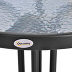 Outsunny Round Table with Tempered Glass Top Black Garden Coffee Table, ?60 x 70cm