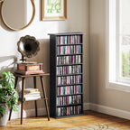 CD Rack with 6 Adjustable Shelves, 360 CDs/185 DVDs Capacity, 58x24x124.5 cm, Black