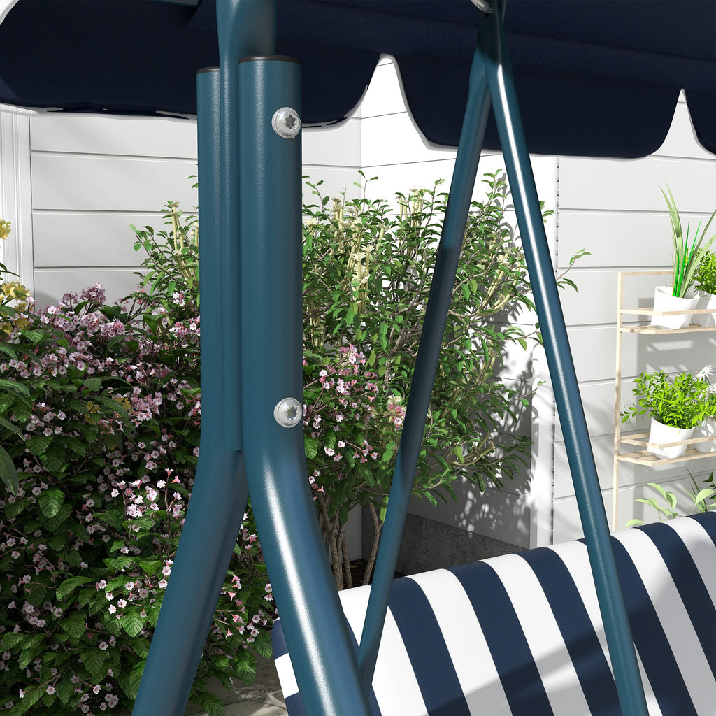 3-Seater Garden Swing with Sunshade Roof, in Steel and Polyester, 172x110x153 cm, White and Blue