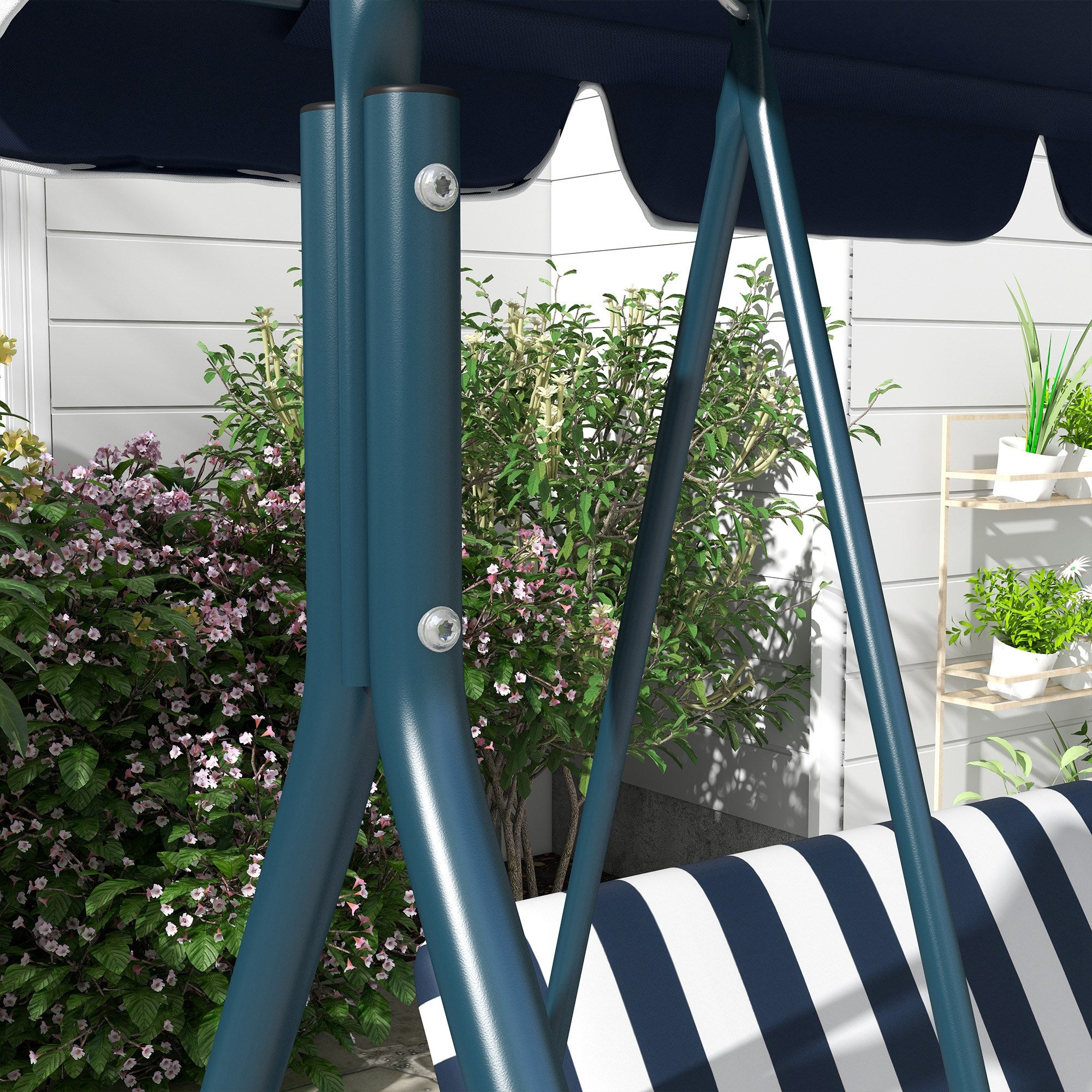 3-Seater Garden Swing with Sunshade Roof, in Steel and Polyester, 172x110x153 cm, White and Blue