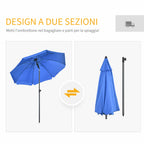 Beach Umbrella 1.8x2 m with 45° Reclining and 8 Ribs, Polyester and Steel, Blue