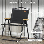 Folding Outdoor Chair with Armrests, Seat in Oxford Fabric and Steel, Black