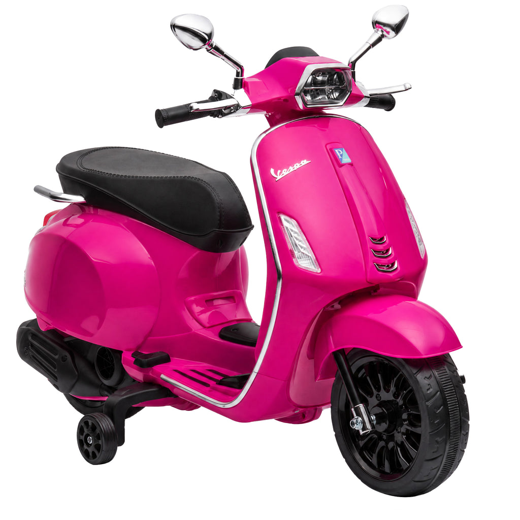 AIYAPLAY Licensed Children's Electric Motorcycle Vespa with Training Wheels, Headlight and Music, Made of PP and Metal, 107x47x73 cm, Pink