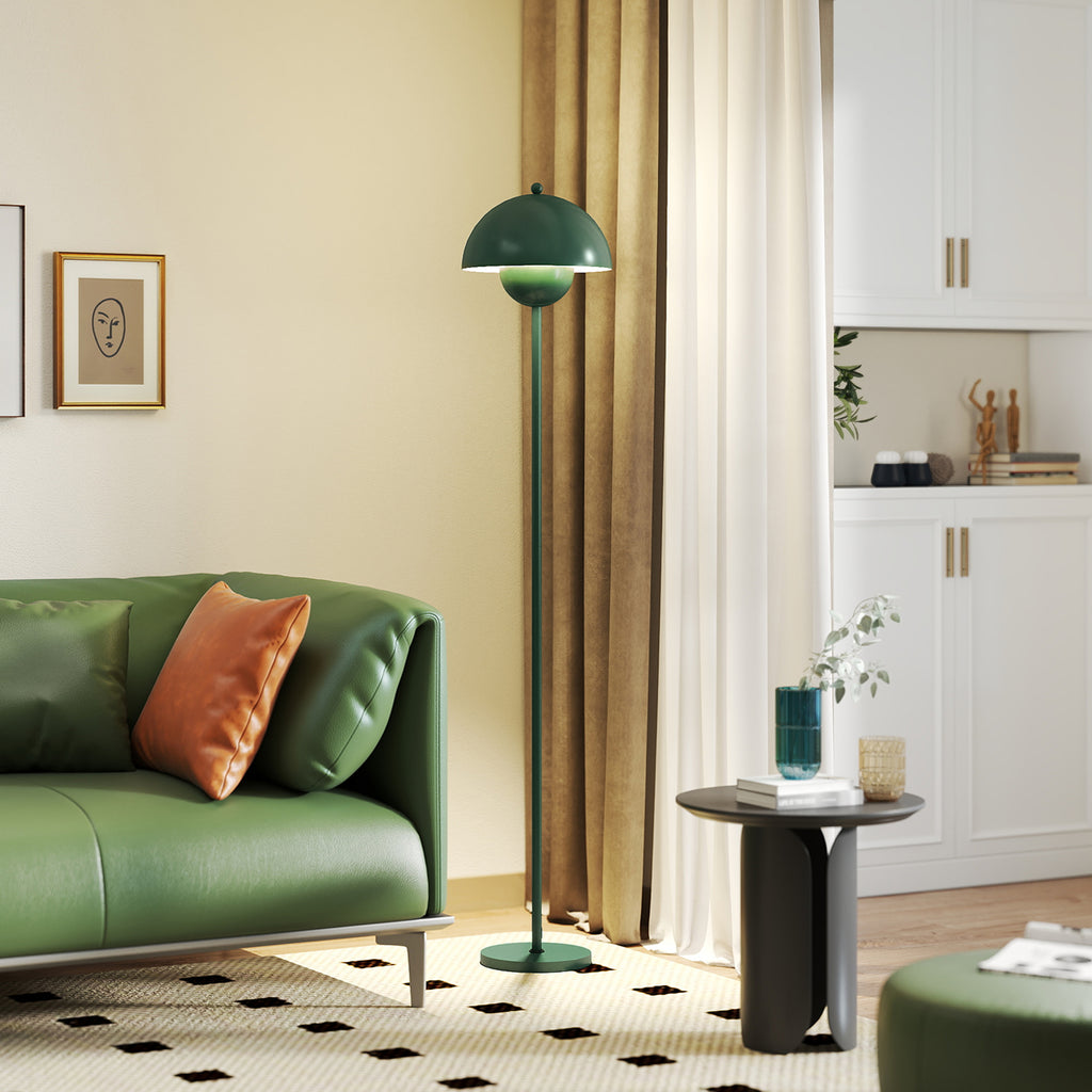 Floor Lamp with Semicircular Shade and Foot Switch, Steel, Ø30x155 cm, Green