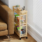 HOMCOM 3-Tier Bamboo Bathroom Storage Cart, 55x20x75 cm, Wood Color