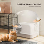 PawHut Enclosed Cat Litter Box with Tray, Scoop and Deodorant Bags, in PP, 59x39.5x39.5 cm, White and Grey