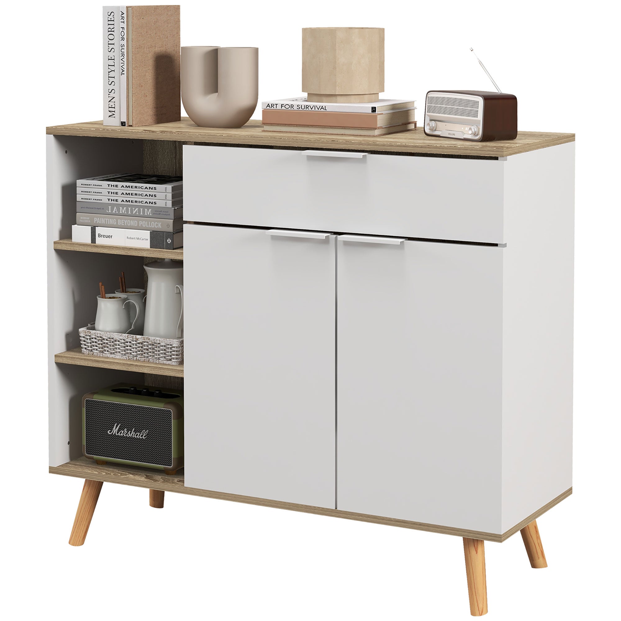 Homcom Multiuse saving saving with 3 open shelves, locker and drawer, in chipboard, 95x35x85 cm - Borgè